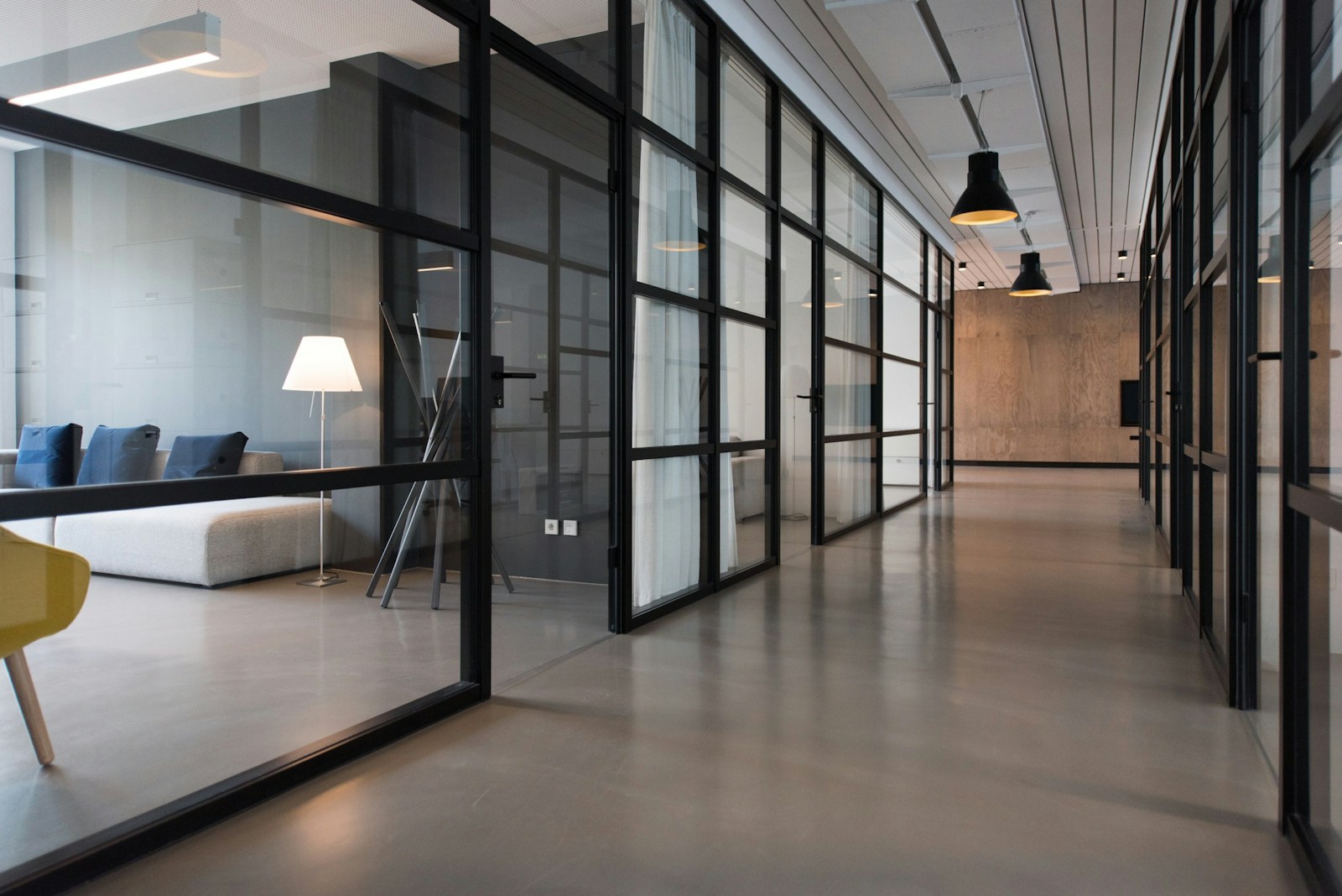 hallway between glass-panel doors, commercial property